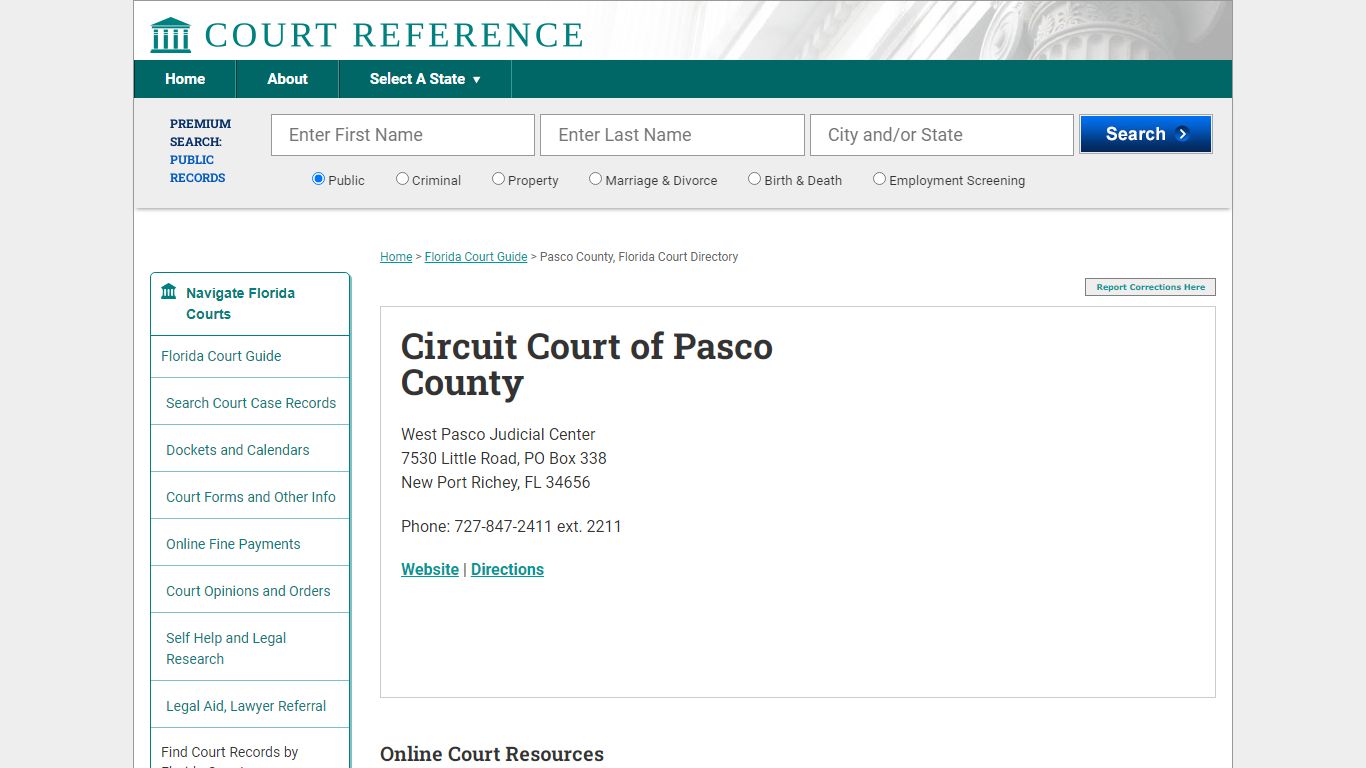 Circuit Court of Pasco County - CourtReference.com